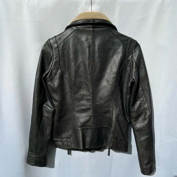 Michael Kors Jacket 100% Genuine Leather Aviator Zipped Jacket Sherpa Collar A1 - Picture 6 of 10